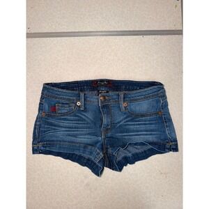 Fragile Blue Jeans Womens Sz 9 Medium Wash Denim Short Shorts Hot Pants Low Rise